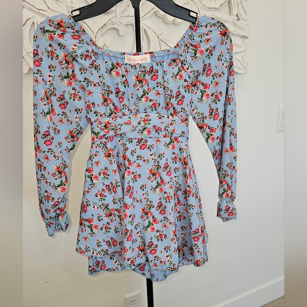 NWT allison + kelly Long Sleeve Dress Skorts Floral Blue Casual Girl's Sz 6